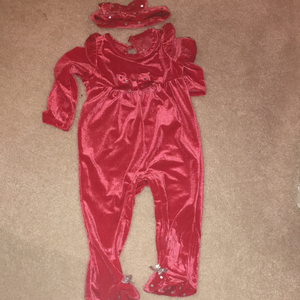 Cherry Red Plush One Piece with Footies